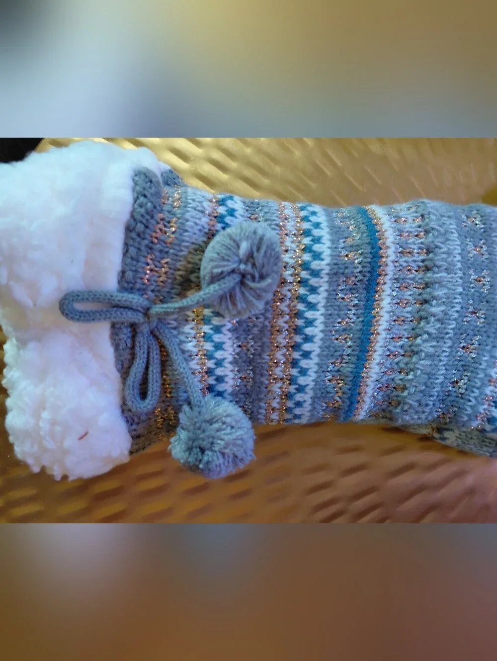 Francesca's Collections Blue & Cream Fair Isle Plush-Lined Slipper Socks NWT